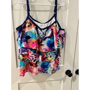 Maxine of Hollywood Women 24W Tropical Floral Tiered Ruffle Tankini Swimsuit Set